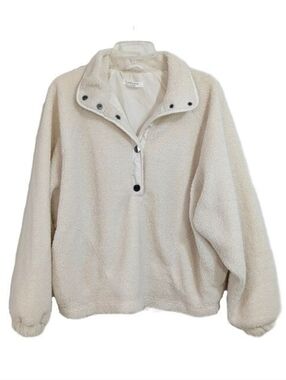 Cable & Gauge Studio Drop Shoulder Oversized Fleece Snap Pullover Size Small